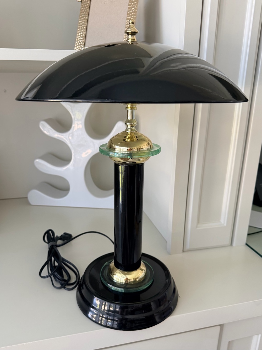 Vintage 80’S Art Deco Black Atomic UFO Flying Saucer Mushroom Table Top Lamp